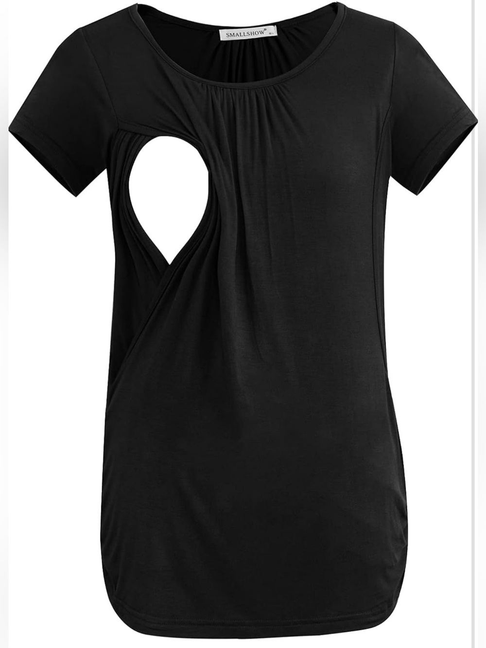 SmallShow Black Short-Sleeve Nursing Blouse with Side-Access Panel NWT